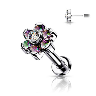 Titanio Flor Circonita Plata Push In Labret