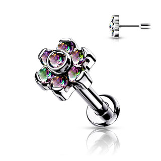 Titanio Flor Circonita Plata Push In Labret