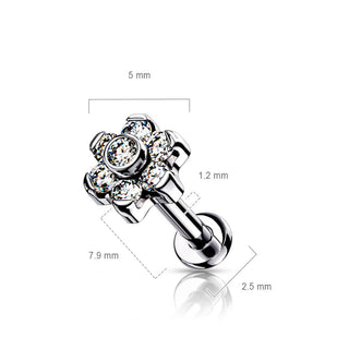 Titanio Flor Circonita Plata Push In Labret