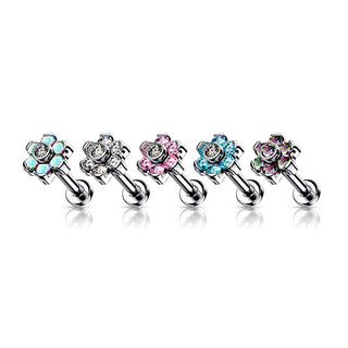 Titanio Flor Circonita Plata Push In Labret