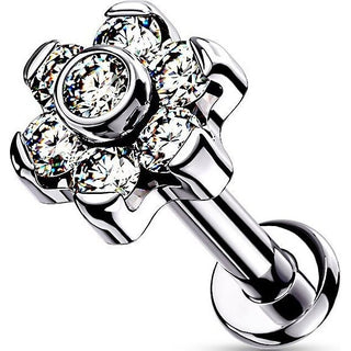 Titanio Flor Circonita Plata Push In Labret