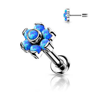 Titanio Flor Ópalo Plata Push In Labret