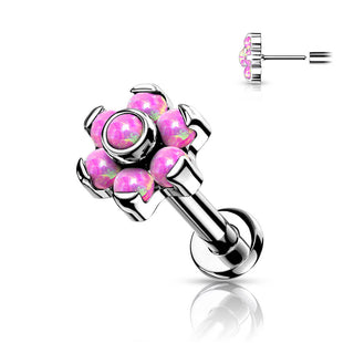 Titanio Flor Ópalo Plata Push In Labret