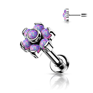 Titanio Flor Ópalo Plata Push In Labret