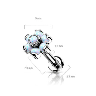 Titanio Flor Ópalo Plata Push In Labret