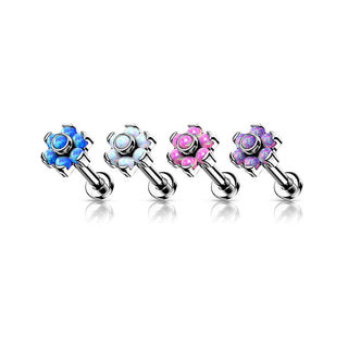 Titanio Flor Ópalo Plata Push In Labret
