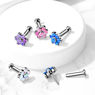 Titanio Flor Ópalo Plata Push In Labret