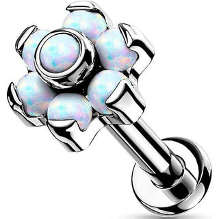 Titanio Flor Ópalo Plata Push In Labret