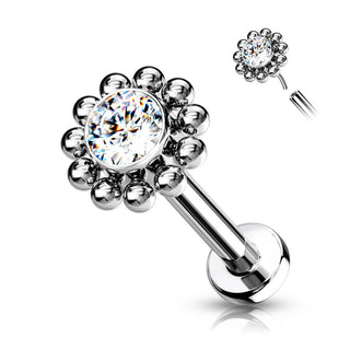 Titanio Flor Circonita Plata Push In Labret