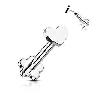 Titanio Corazón con Base de Flor Push In Labret