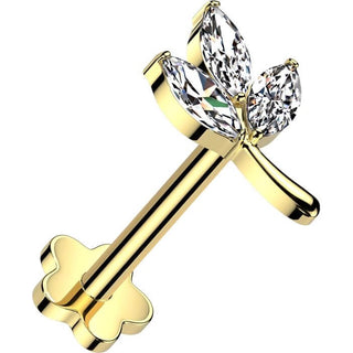 Titanio Hoja con 3 Circonitas talla Marquesa Push In Labret