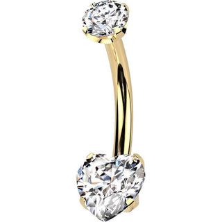 Titanio Piercing ombligo Corazón de Circonita engaste de clavijas Push In