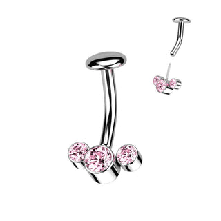 Titanio Piercing ombligo 3 Circonita Plata Push In