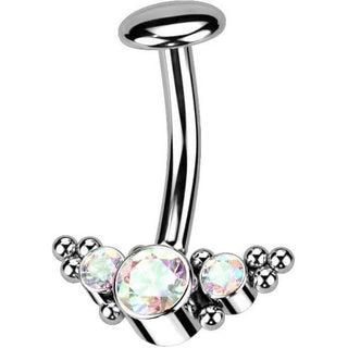 Titanio Piercing ombligo 3 Circonita Plata Push In