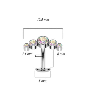 Titanio Piercing ombligo 5 Circonita Plata Push In