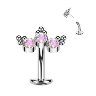 Titanio Piercing ombligo 3 Circonita Plata Push In
