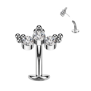 Titanio Piercing ombligo 3 Circonita Plata Push In