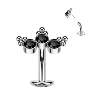 Titanio Piercing ombligo 3 Circonita Plata Push In