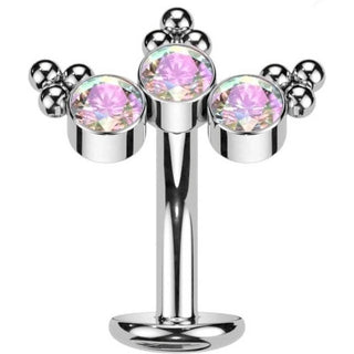Titanio Piercing ombligo 3 Circonita Plata Push In