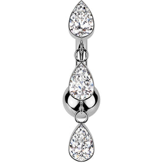 Titanio Piercing ombligo 3 gotas circonita colgantes Push In
