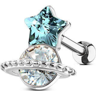 Barbell Estrella Saturno Circonita Plata