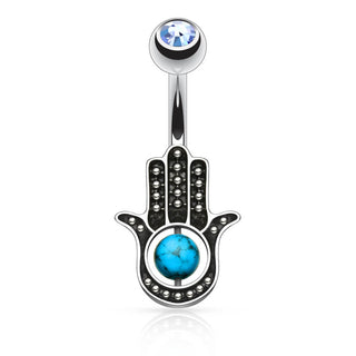 Piercing ombligo Hamsa turquesa Circonita