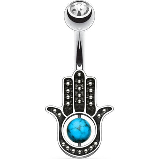 Piercing ombligo Hamsa turquesa Circonita
