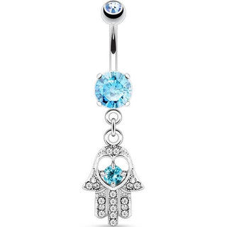 Piercing ombligo Hamsa colgante Circonita plata