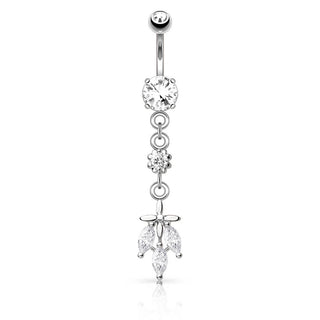 Piercing ombligo Hoja de 3 Circonitas Colgante
