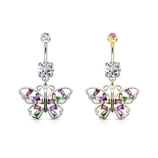Piercing ombligo Mariposa de colores colgante Circonita