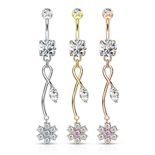 Piercing ombligo Flor colgante Circonita