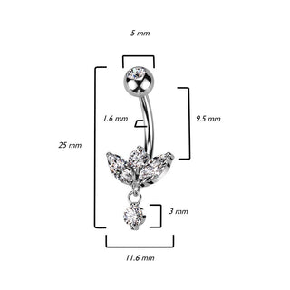 Piercing ombligo Circonita cúbica talla marquesa colgante