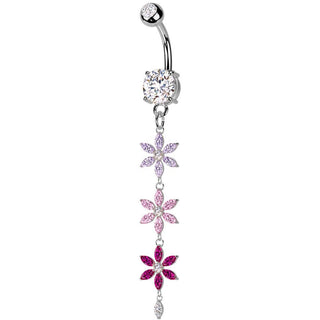 Piercing ombligo colgante de tres flores multicolor circonitas