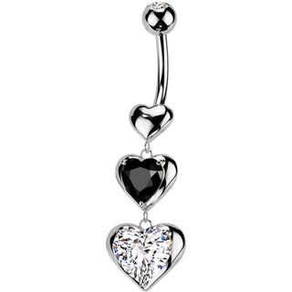 Piercing ombligo colgante 3 corazones circonita