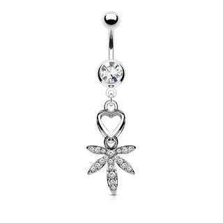 Piercing ombligo Hoja de Cáñamo coloreada colgante Circonita Plata