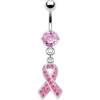 Piercing ombligo Lazo contra el Cáncer de mama colgante Circonita