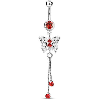 Piercing ombligo MAriposa colgante Circonita Plata