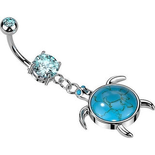 Piercing ombligo Tortuga Piedra semipreciosa turquesa colgante Circonita Plata