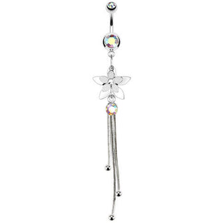 Piercing ombligo Flor colgante Circonitas Plata