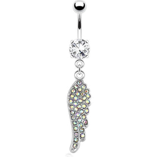 Piercing ombligo Alas de Angel colgante Circonita Plata