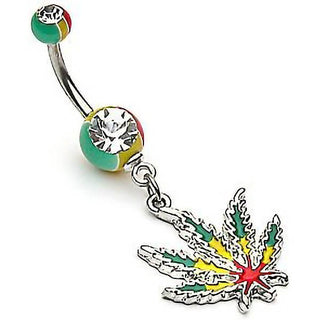Piercing ombligo Hoja de cáñamo Jamaica colgante Circonita
