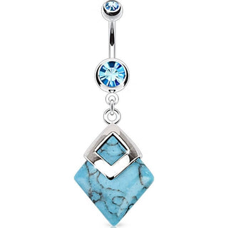Piercing ombligo Piedra semipreciosa turquesa colgante en forma de diamante