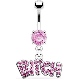 Piercing ombligo BITCH colgante Circonita Plata