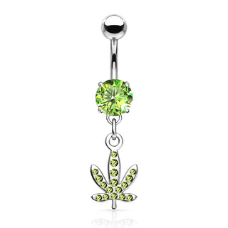 Piercing ombligo Hoja de cáñamo colgante Circonita Plata