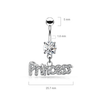 Piercing ombligo Inscripción PRINCESS en circonita