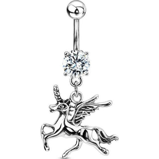 Piercing ombligo Unicornio colgante Circonita Plata
