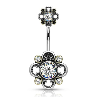 Piercing ombligo Flor Circonita Plata