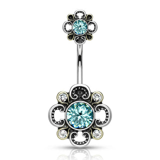 Piercing ombligo Flor Circonita Plata