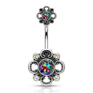 Piercing ombligo Flor Circonita Plata