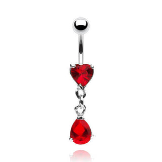 Piercing ombligo Corazón con Gota colgante Circonita Plata